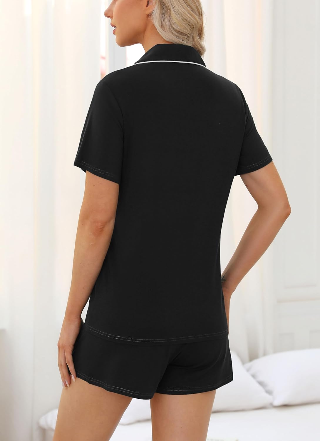 Womens Pajamas Set Short Sleeve Sleepwear Button down Nightwear Shorts Soft Pj