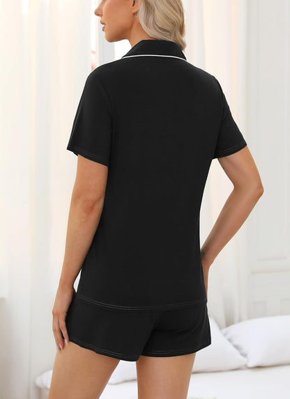 Womens Pajamas Set Short Sleeve Sleepwear Button down Nightwear Shorts Soft Pj