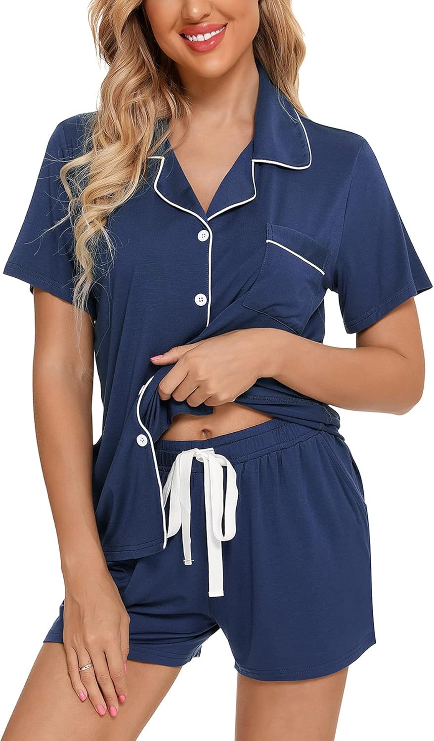 Womens Pajamas Set Short Sleeve Sleepwear Button down Nightwear Shorts Soft Pj